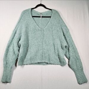 Free People Icing V-Neck Fuzzy Knit Pullover Sweater Spring Dust Size Large